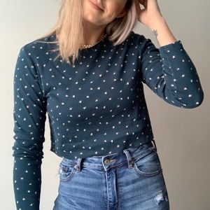 Vintage Crop Raw Hem Floral Long Sleeve Top